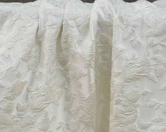 Cream White 3D Embossed Rose Jacquard Fabric by the Yard – Elegant Floral Brocade for Cheongsam, Dresses, Suits, and Luxury Home Decor