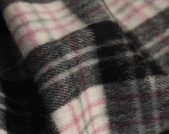Japanese Imported Wool Blend Fabric - Vintage Black, White Pink Plaid - Heavyweight Luxury Coat Fabric - High-End Designer Textile
