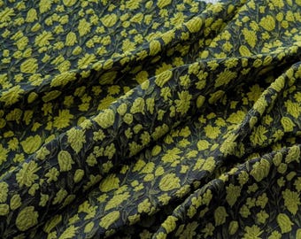 Textured Floral Brocade Fabric, Lime Green & Black 3D Jacquard, Heavyweight Fabric for Decorative Pillows, Curtains, Suits, and Bags