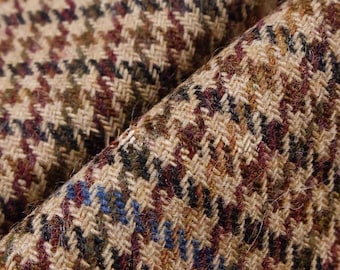 Vintage Brown Houndstooth Fabric, 60% Wool Blend Worsted Wool by the Half Meter, British Style Coating Fabric for Suits, Pants, and Skirts