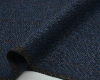 Blue-Black Herringbone Wool Blend Fabric, 60% Wool British Style Tweed for Autumn Suits, Blazers, and Workwear, 360g/m Tailoring Material
