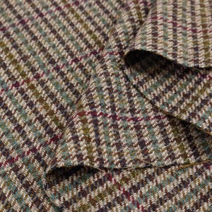 Mieszanka wełny w stylu brytyjskim w pepitkę | Brązowo-turkusowy tweed w paski, gęsta tkanina krawiecka na garnitury, marynarki i spodnie, szerokość 150 cm
