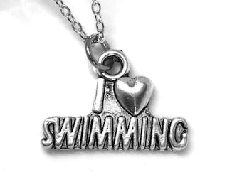 Swimming Necklace, Love to Swim Charm, Swim Pendant, Gift for Swimmer, Swimming Charm, Swimmer Gift, Swim Jewelry, Swimmer Necklace