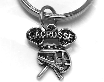 Lacrosse Keychain, Lacrosse Charm, I love Lacrosse Keyring, I love Lacrosse Gift, Lacrosse player Gift, Sports Gift, Lacrosse helmet charm