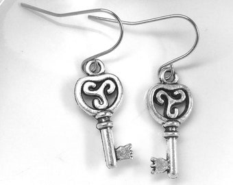 Key Earrings, Small key Earrings, Key Charm Earrings, Skeleton Key Earrings, Key Jewelry, Hypoallergenic Earrings, Nickel Free Earrings