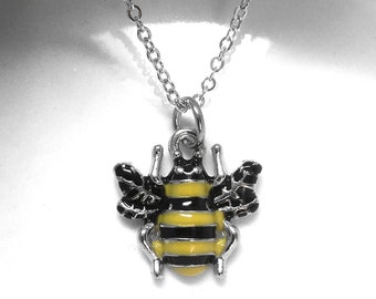 Bee Necklace, Bumble Bee Necklace, Yellow Bee Charm, Bumble Bee Pendant, Cute Bee Necklace, Bee Lovers Gift, Bumble Bee Jewelry, Bee Gift