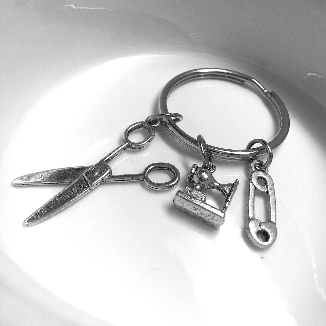 Scissor Keychain, Sewing Machine Keychain, Safety Pin Keychain, Sewing