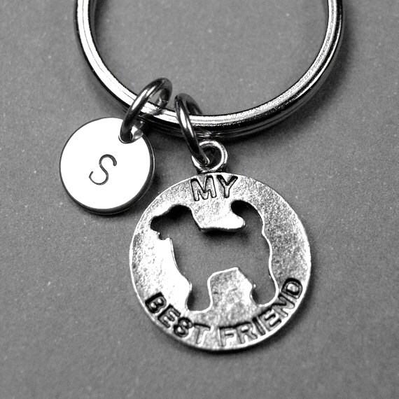 initial keychain Dog keychain monogram animal keychain dog charm customized keychain personalized keychain