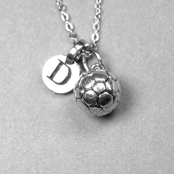 Soccer Ball Necklace small 3D silver plated pewter initial Etsy