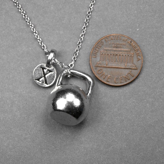 initial necklace personalized workout necklace Kettlebell necklace monogram kettle bell charm kettle bell pendant crossfit necklace