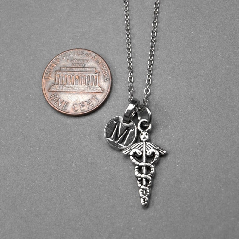 Caduceus Symbol Necklace Medical Symbol Charm Silver Plated Etsy
