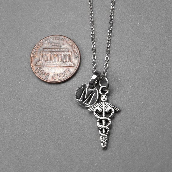 Caduceus Symbol Necklace Medical Symbol Charm Silver Plated Etsy