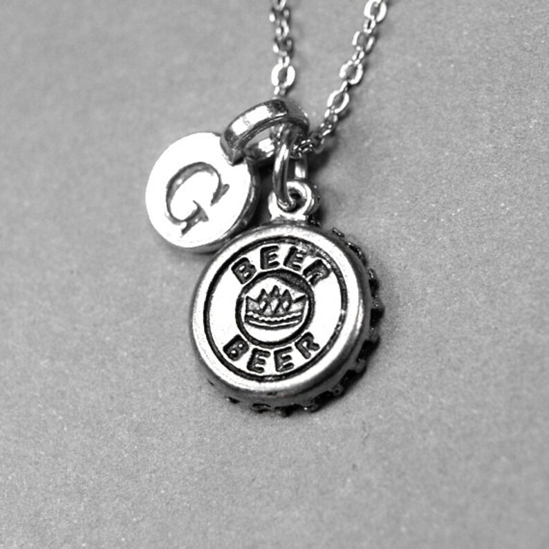 Beer Cap Necklace Beer Cap Charm Antiqued Silver Plated Etsy