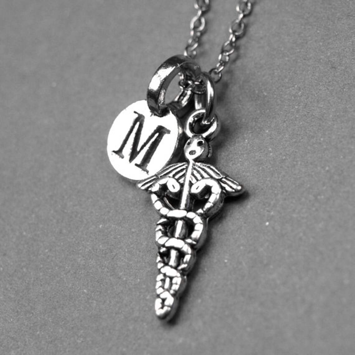 Caduceus Symbol Necklace Medical Symbol Charm Silver Plated Etsy