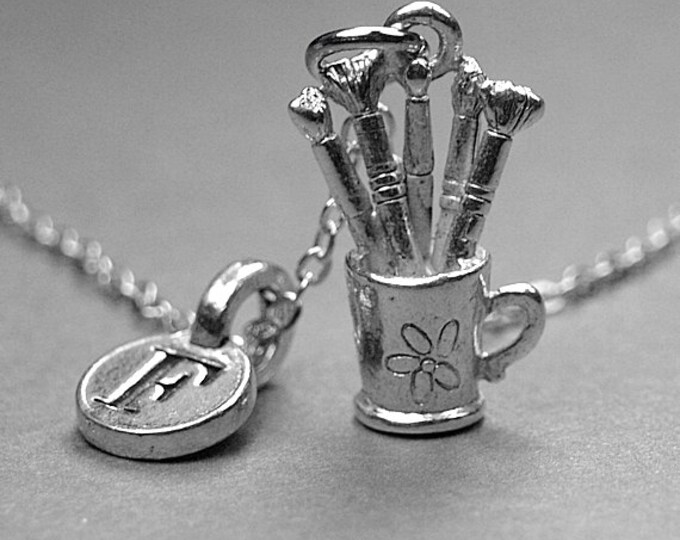 Artist Paintbrush Necklace, Paint Brushes Cup Necklace, Artist Necklace