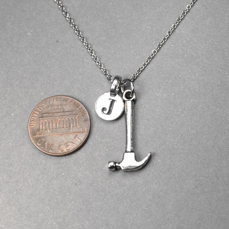 Hammer Necklace Hammer Charm Silver Plated Pewter Initial Etsy