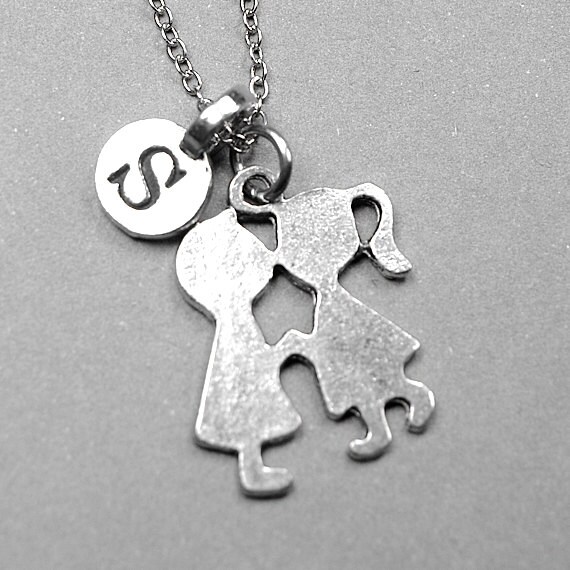 Kissing Couple Necklace boy girl charm pewter initial Etsy