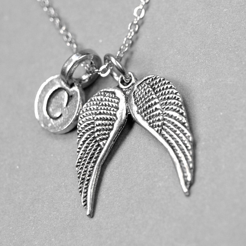 Personalized Angel Wings Necklace Wing Charm Silver Plated Etsy