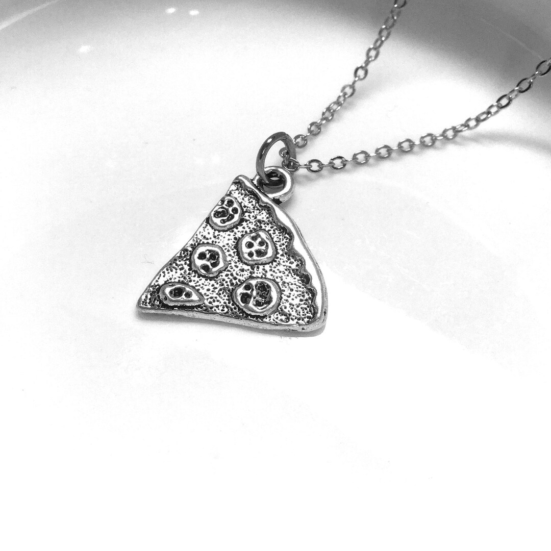 Pizza Necklace, Pizza Slice Charm, Pizza Jewelry, Slice of Pizza, Pepperoni Pizza Pendant, Food