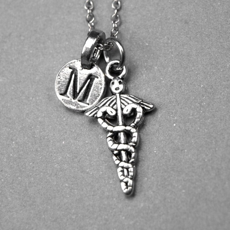 Caduceus Symbol Necklace Medical Symbol Charm Silver Plated Etsy