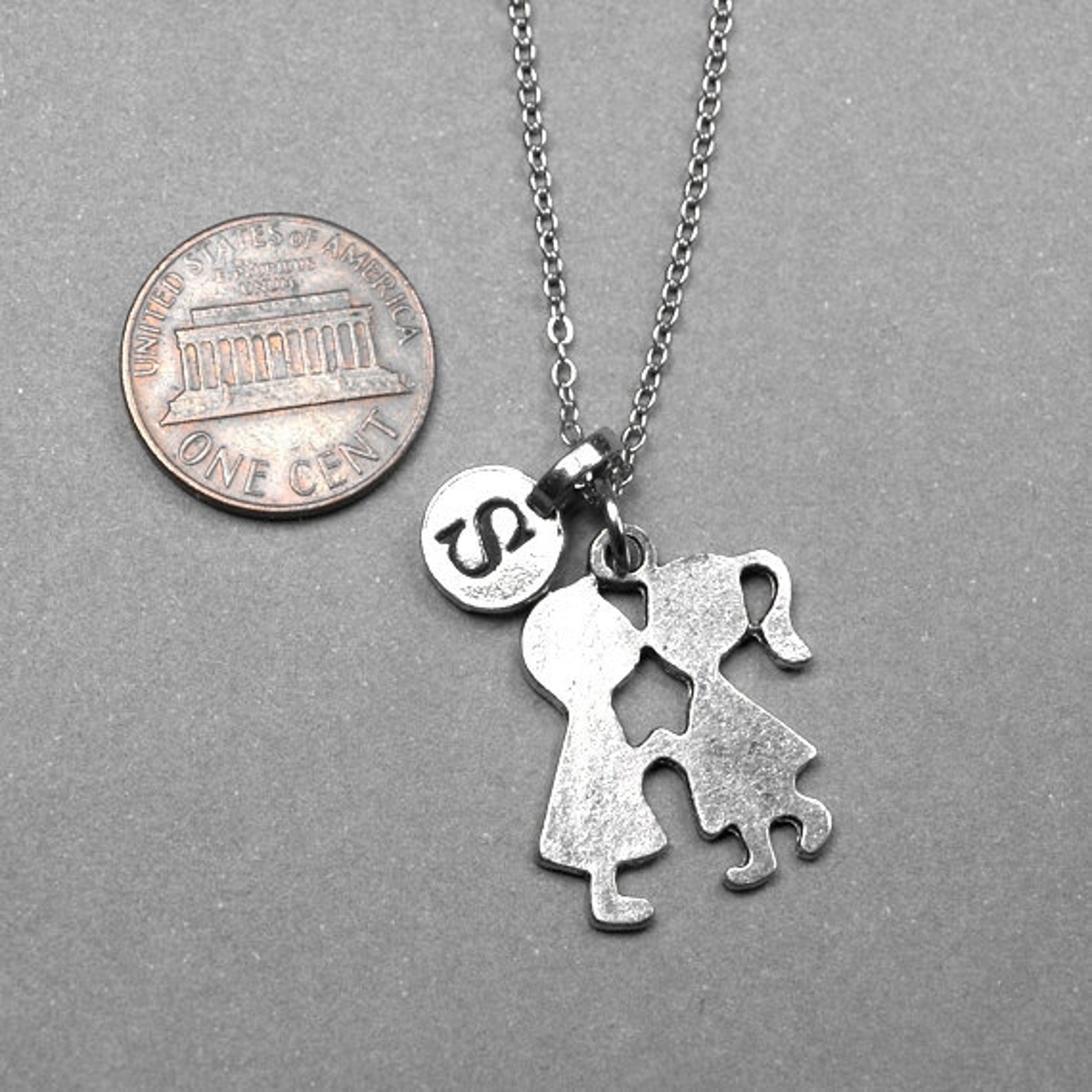 Kissing Couple Necklace boy girl charm pewter initial Etsy