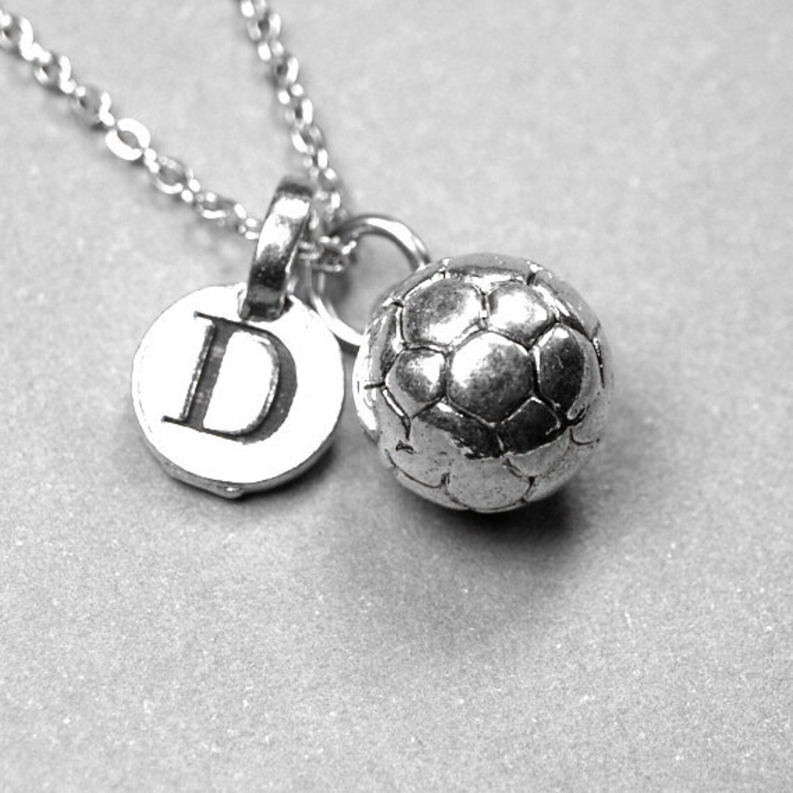 Soccer Ball Necklace Small 3D Silver Plated Pewter Initial Etsy