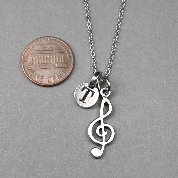 Treble Clef Music Note Necklace Charm Silver Plated Pewter | Etsy