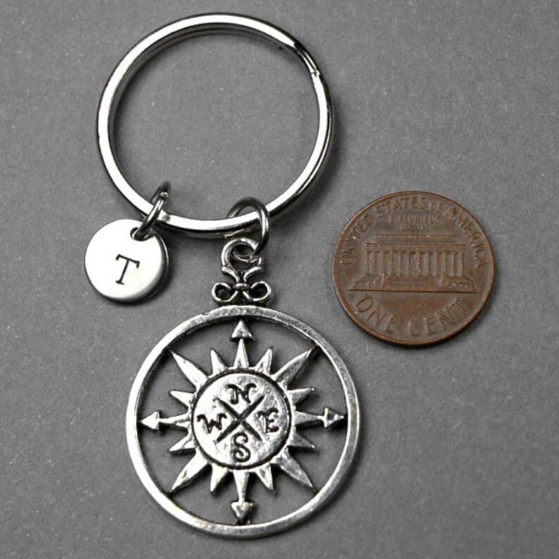 Compass keychain Compass keyring Personalized Keychain Guys Etsy