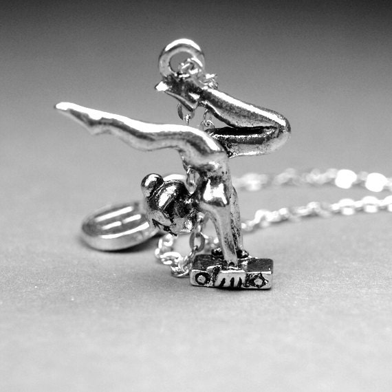 Gymnast Necklace Pewter Charm on Plated Chain Balance Beam Gymnastics 3D NEW