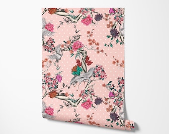 Japanese Crane Wallpaper: Asian Style, Removable Wall Decor