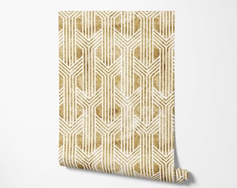 Art Deco Geometric Wallpaper: Gold Pattern, Removable Peel & Stick