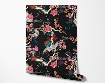 Japanese Crane Wallpaper: Asian Style, Removable Wall Decor