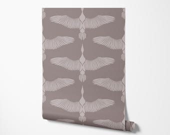 Flying Stork Wallpaper: Beige Bird Pattern, Removable Peel & Stick