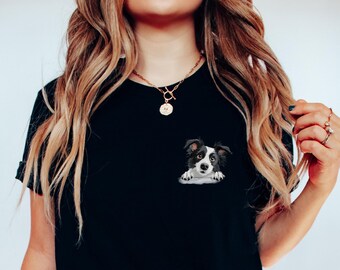 Border Collie Shirt Funny Border Collie Shirt Border Collie Lover Tee Border Collie Pocket Border Collie Mom Shirt Peeking Border Collie Tee
