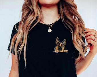 German Shepherd Shirt, Funny German Shepherd Shirt German Shepherd Pocket German Shepherd Mom Tee, Dog Pocket Shirt Peeking German Shepherd