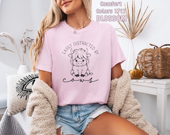 Camiseta «Me distraigo fácilmente con las vacas» Comfort colors®, Regalos de vacas, Camiseta de vaca de las Highlands, Regalo para granjero, Regalo para ganadero, Camiseta para amante de las vacas