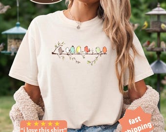 Birdwatching Comfort Colors® Shirt, Easily Distracted By Birds, Cute Bird Tee, Bird Lover Gift, Birds On a Branch, Bird Watcher Gift