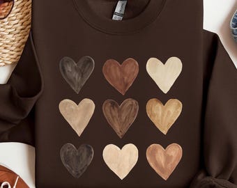 Moletom com corações em tom de pele, moletom com estampa de igualdade, camiseta com estampa de diversidade, camiseta com estampa de gentileza, camiseta antirracismo, camiseta com estampa de igualdade racial, Black Lives Matter