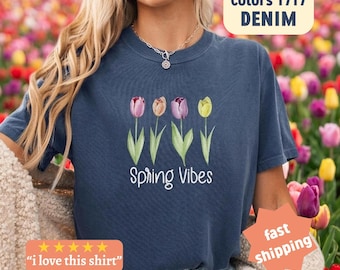 Spring Vibes, Tulpenshirt, Comfort Colors Shirt, Lenteoutfits, Bloemenshirt, Tuinshirt, T-shirt Tulp, T-shirt Bloemen, Tulp Print