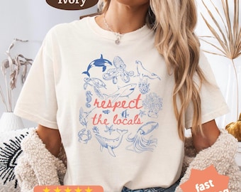 Ocean Animals Comfort Colors® Shirt, Ocean Conservation Tee, Respect The Locals, Marine Biologist Gift, Whale Tshirt, Ocean Lover Gift