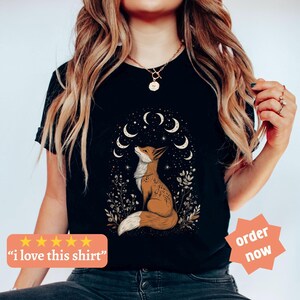 Camiseta de zorro, camiseta de zorro, camiseta de zorro, camiseta de zorro boho, camiseta de amante de los zorros, camiseta celestial, camiseta de zorro lindo, mi animal espiritual, camiseta de sol y luna