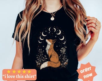 Fox t-shirt, Fox Shirt, Fox Tee Shirt, Boho Fox Tee, Fox Lover Shirt, Celestial Shirt, Cute Fox Shirt, My Spirit Animal, Sun and Moon Shirt
