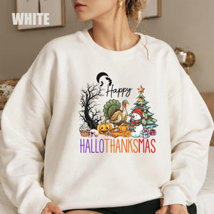 Happy Hallothanksmas Sweatshirt: Festive Halloween Thanksgiving Christmas Shirt