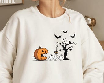 Pumpkin Chasing Ghost Sweatshirt, Funny Ghost Sweater, Halloween Sweater, Funny Pumpkin Sweater, Pumpkin Sweater, Ghost Sweater, Cute Ghost
