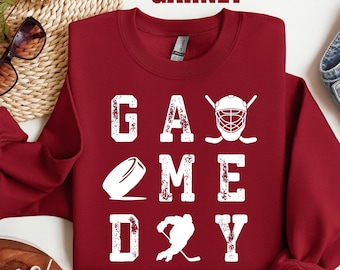 Sudadera de hockey, sudadera para el día del partido, sudadera de hockey con cuello redondo, camiseta para mamá de hockey, suéter para mamá de hockey, regalo para amantes del hockey