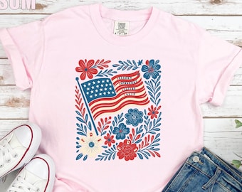 Subtle FDT Shirt, Subtle Anti Trump Shirt, Comfort colors®, 4th of July Shirt, Resistance Shirt, Patriotic Shirt, Activist Shirt Floral Flag