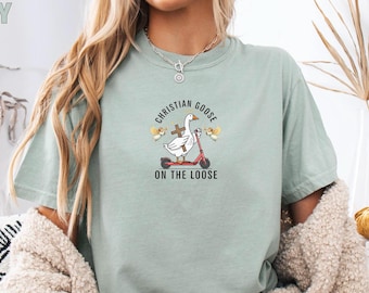 Koszulka Christian Goose Comfort Colors®, Christian Goose On The Loose, Koszulka biblijna, Zabawna koszulka chrześcijańska, Koszulka wiary, Koszulka kościelna, Jezus