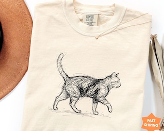 Minimalist Cat Comfort colors® Shirt, Cat Lover Gift, Cat Line Abstract Art Shirt, Arty Cat Shirt, Cute Cat Tshirt, Cat Lineart tshirt