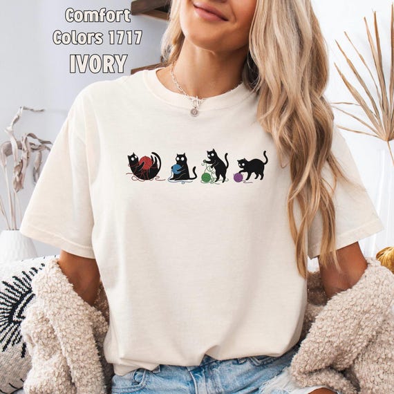 Easily Distracted by Yarn Comfort colors®, Cats and Yarn Shirt, Knitting Shirt, Funny Knitting Tee, Cat Lover Shirt, Knitting tshirt