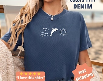 Comfort Colors Ocean Dolphin T-Shirt - Summer Beach Vacation, Dolphin Lover Tshirt, Ocean Lover Shirt, Cute Dolphin tshirt